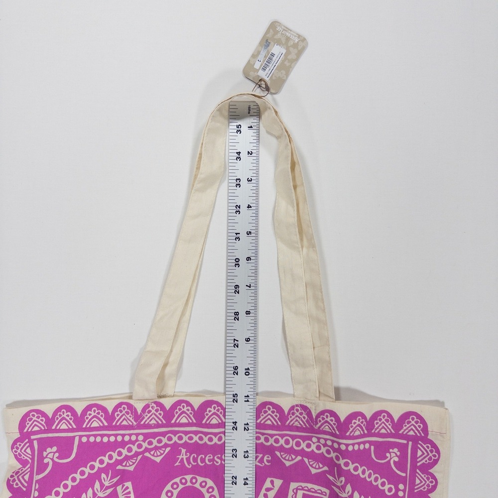 NWT Accessorize Pink Love Folk Floral Cotton Tote Bag Reusable Shopper Boho - Picture 14 of 14